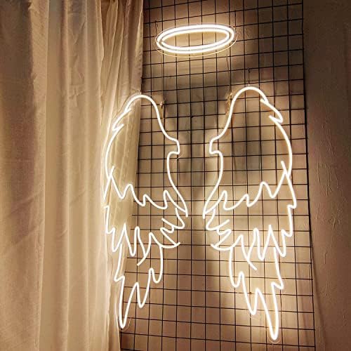 Dhhzrkj כנפי מלאך שלטי ניאון, כנפי LED לעומק ניאון שלט ניאון קישוט קיר, קישוט כנפיים מדליקות אקריליות,