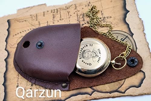מלכת Qarzun אליזבת השנייה פליז מיני מצפן מכסה כפתור כפתור עם מתנת כיסוי עור