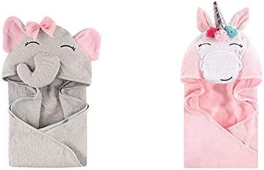 Hudson Baby Baby Cotton Face Face מגבת ברדס 2 חבילה, חד קרן גחמני של פיל