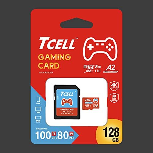 TCell Gaming Card 128GB מיקרו SD, כרטיס SD Switch Nintendo, MicroSDXC A2 USH-I U3 V30 קרא 100MB/S כותב