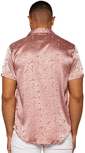 הדפס פרחוני פרחוני של גברים אויואנג 'חולצת סאטן משי שרוול קצר כפתור למטה חולצות