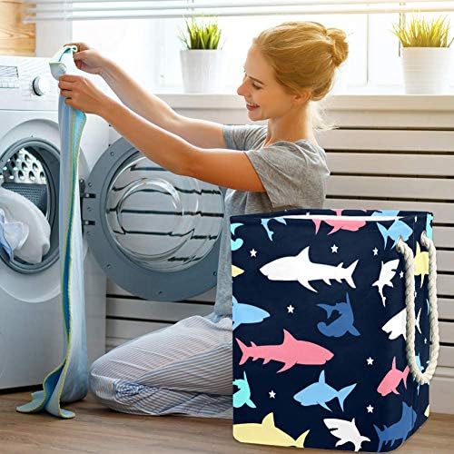 דפוס כריש צבעוני 300 ד אוקספורד עמיד למים סל כביסה סל כביסה גדול עבור שמיכות בגדים צעצועים בחדר השינה