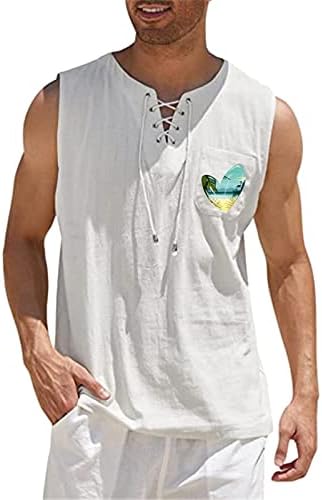 XXBR כותנה כותנה לגברים גופיות היפי קיץ תחרה למעלה V חולצות אפוד ללא שרוולים צוואר