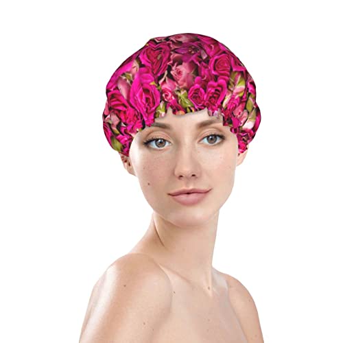 פרחי ורד פרחוני מכסה מקלחת מודפס, כובעי אמבטיה לשימוש חוזר למים לנשים, גברים, בנים וסלון ספא בנות