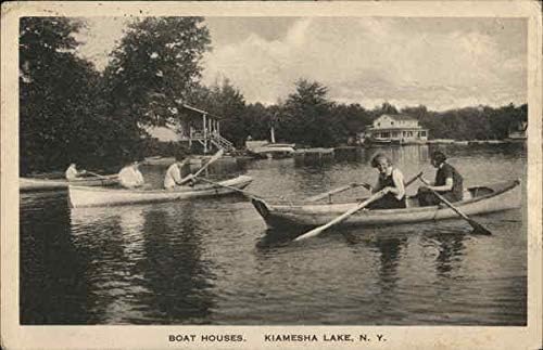 נוף מים של בתי סירות אגם קיאמשה, ניו יורק ניו יורק גלויה עתיקה מקורית