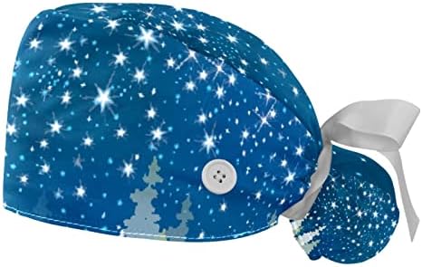 2 PCS נשים כובע עבודה מתכוונן עם כפתור שמיים כוכבים חורפי חורף כחול יער קוקו קניית קניון לאחור
