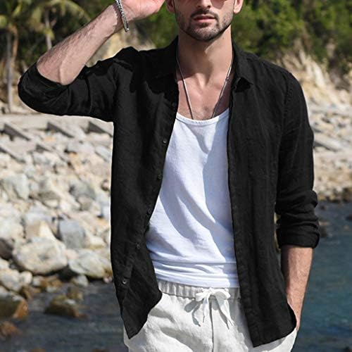 חולצות פשתן כותנה XXBR לגברים, כפתור סתיו במורד חוף ים צמרות שרוול ארוך שולי מעוקל קלות חולצות בסיסיות