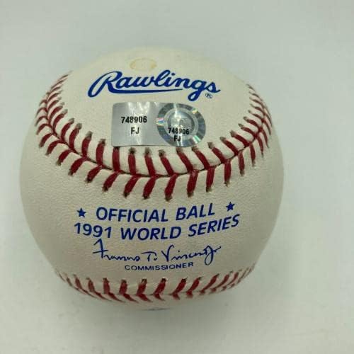 ג'ק מוריס חתם על STAT בכתובת כבדות 1991 משחק בייסבול של סדרת העולם 7 MLB - כדורי בייסבול עם חתימה
