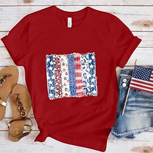 חולצת דגל אמריקאית של נשים, נשים דגל עצמאות מזדמן הדפס חולצה חולצת שרוול קצר חולצה רופפת חולצה