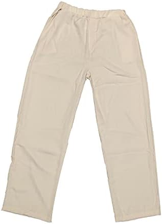 מכנסי כותנה של כותנה לנשים של Beuu מכנסי טרקלין ארוכים המותניים הגבוהים משיכת רופפים קפלים קפלים מכנסיים