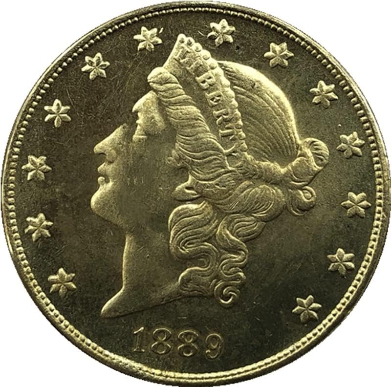 גרסת 1889p אמריקאית 20 מטבע זהב פליז עתיק עתיק מטבע זיכרון זר 34 ממ