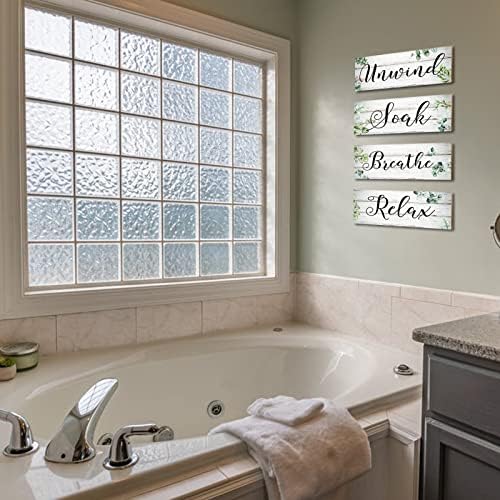 4 חתיכות אקליפטוס חדר אמבטיה עיצוב קיר סימן להירגע להירגע להירגע בית חווה אוקליפטוס עוזב אמנות קיר,
