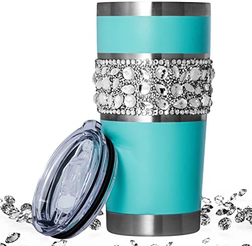 Luxblingz Diamond Rhinestone Bling Bling Tumbler 20 גרם כוס מבודדת נירוסטה ואקום עם מכסה Bling Water