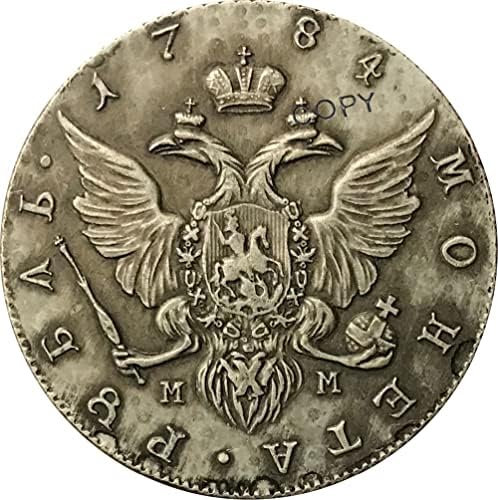 רוסיה קתרין השנייה רובל 1784 CNB - ממ מטבעות עותק מכסף מצופה פליז