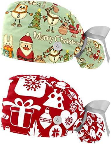 2 חתיכות רטרו עליז חג המולד סנטה קלאוס עץ שלג עץ מתנה ארנב ארנב כובע קרצוף חורפי עם כפתורים ועניבת סרט