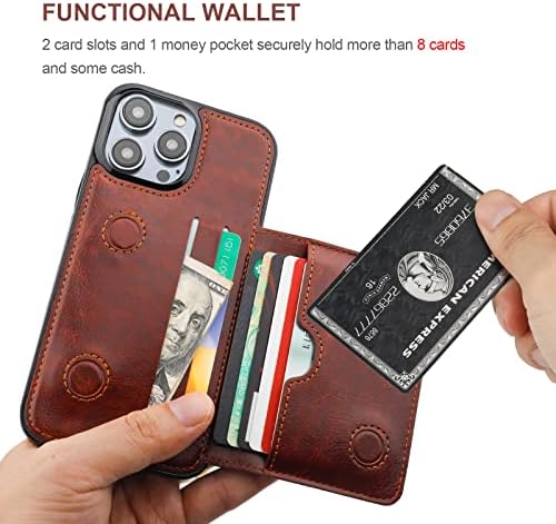 קייהואי תואם לאייפון 14 פרו מקס ארנק מקרה אשראי כרטיס מחזיק, פרימיום עור רגלית להעיף נסתר מגנטי אבזם