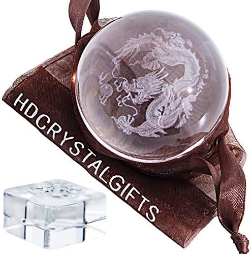 קריסטל 2.4 אינץ הדרקון הסיני קריסטל כדור עם משלוח זכוכית דוכן,פנגשוי זכוכית לונג כדור עיצוב הבית