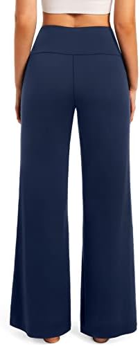 מכנסי רגל רחבים של Fullsoft נשים רופפות רופפות יוגה-יוגה זורמת במותניים גבוהות עם מכנסי טרקלין אתלטי