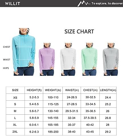 ויליט לנשים UPF 50+ חולצת הגנה מפני שמש SPF שרוול ארוך משקל קל משקל חצי רוכסן חצי גולף חיצוני מהיר שומר